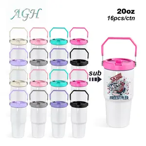 AGH US 20oz Sublimation Tumbler with Colored Handle Lid 16pcs Stainless Steel Double Wall Vacuum Insulated Travel Mugs for DIY Crafty Gift for Her