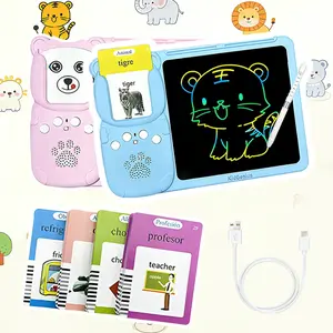 KIDGENIUS Interactive Talking Flash Cards with Writing Drawing Tablet, 510 English-Spanish Words Kids Learning Toys, Pocket Language Repeater Vocabulary Flashcards