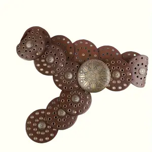 Women's Vintage Bohemian Belt with Carved Metal Buckle - Western Style Handmade Round Buckle with Hole Design, Suitable for Casual, Party, Travel - Versatile Fashion Accessory for All Seasons