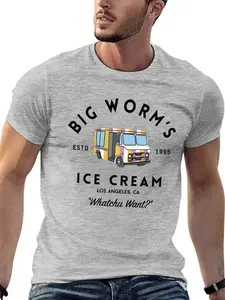 Men's Big Worm's Ice Cream Cotton T-Shirt, Retro Truck Graphic with 'Whatchu Want' Quote, Fun LA Streetwear – Buy Now! national geographic tee,Holiday Gift for Dad, Husband, Boyfriend (Father's Day, Christmas, Birthday),Plus Size T-Shirts