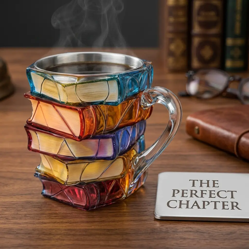 Colorful 3D Stacked Books Coffee Mug with Clear Handle, Novelty Book-Shaped Cup for Readers, Teachers, Librarians and Book Lovers, Reading Nook Desk Decor Gift