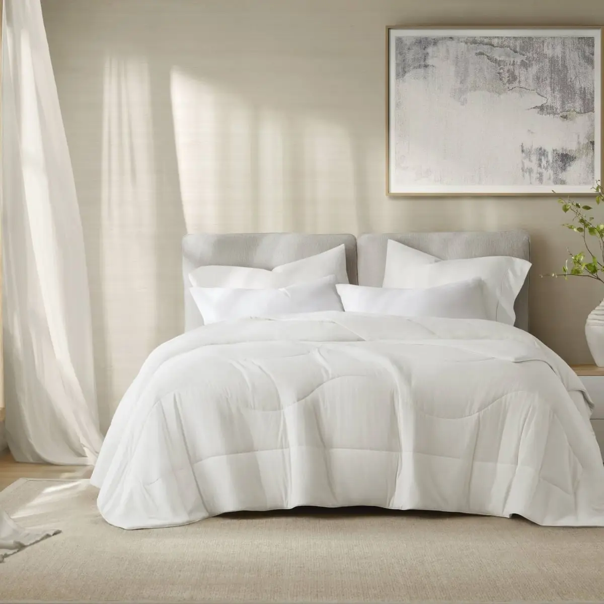 Harbor House HHD10-1927 Reversible Lightweight Quilt Duvet Insert - 90% Nylon, Dual Tone, Sculpture Stitch, Machine Washable, White, Full & Queen Size, Cooling Breathable Bedding