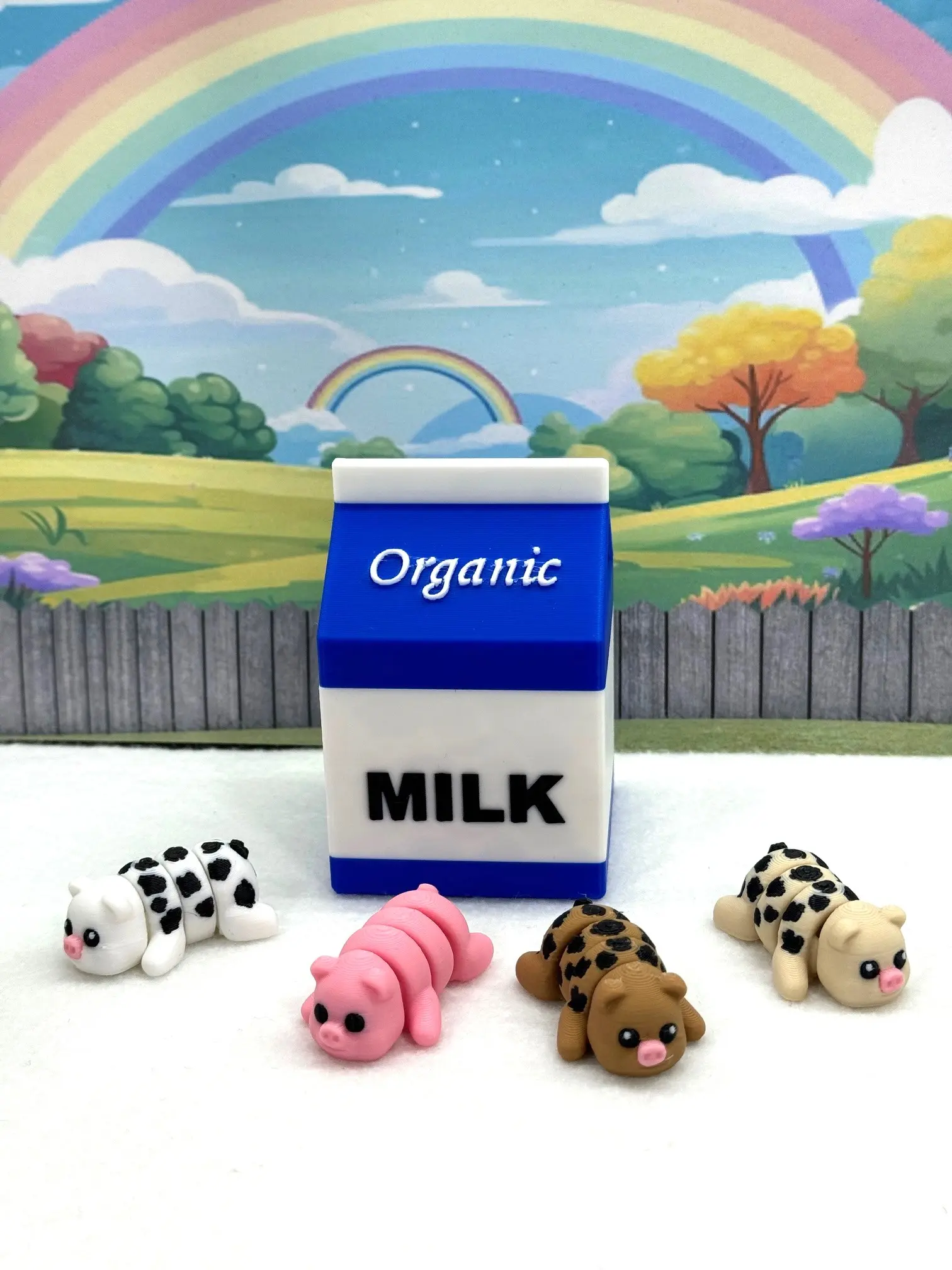 4pcs Mini Pigs with Milk Carton, 3D Printed Articulated Fidget Pigs, Colorful Farm Animal Fidget Toys for Autism/ADHD MP001-BC