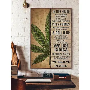Cannabis Poster, In This House We Smoke It Eat it Vape It And Apply It Poster, Marijuana Poster, Love Weed Art, Vintage Cannabis Art.Waterproof Artwork, Ideal Gift for Family