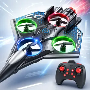 RC Fighter Jet with Spray Function, LED Lights Remote ControlAirplane , 360° Flip Stunt Flying Toy for Boys Girls
