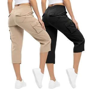 2 PACK YSENTO Womenswear  Outdoor Lightweight Cargo Capris Pants Casual Trouser Trip Loose Shorts comfy Summer Bottoms plus size Basic Black+Pink