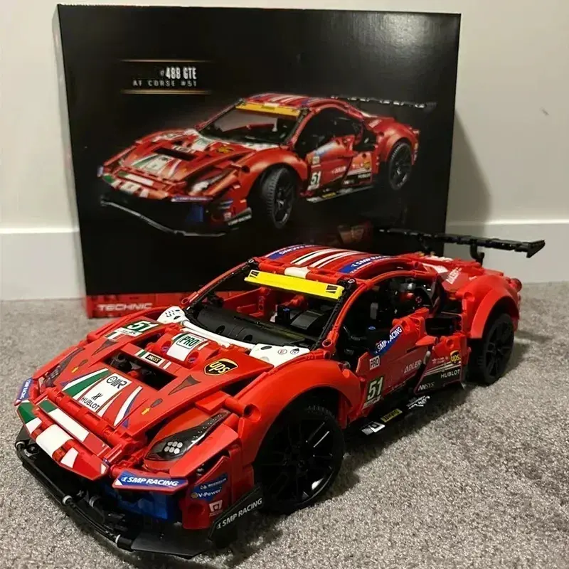 2026 Children's and Adult Car Models, 1684 Pieces, Technic Series, 488 GTE 1:8 Classic Performance Racing Car Building Blocks, Supercar, 42125 Model MOC Car Toy Gift, Valentine's Day Gift