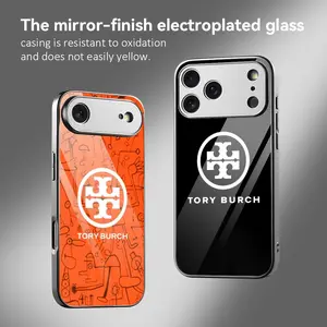 T-TORY FASHION B-BURCH Phone Case For iPhone 12–17 Series Electroplated Metal Bumper with Tempered Glass Back Phone Protector