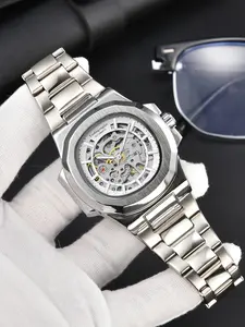 Luxury Business Casual Men's Watch, Automatic Mechanical Movement, Hollow Waterproof Design, Analog Display, Alloy Case, Perfect Gift for Boyfriend