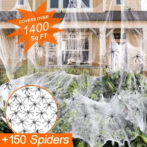 1400 sqft Halloween Spider Webs Decorations with 150 Extra Fake Spiders for Indoor and Outdoor