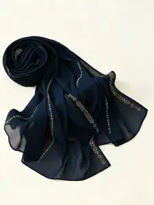 Women's Chiffon Hijab Scarf with Rhinestones, Elegant Long Shawl for Muslim Fashion Daily Wear, Breathable Beach Cover-Up