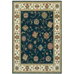 212 MAIN 10x13 ft. Navy & Ivory Classic Low Pile Oriental Power Loomed Rectangle Area Rug, Stain Proof, High Traffic Home Decor Rug for Living Rooms, Home Decor Rugs