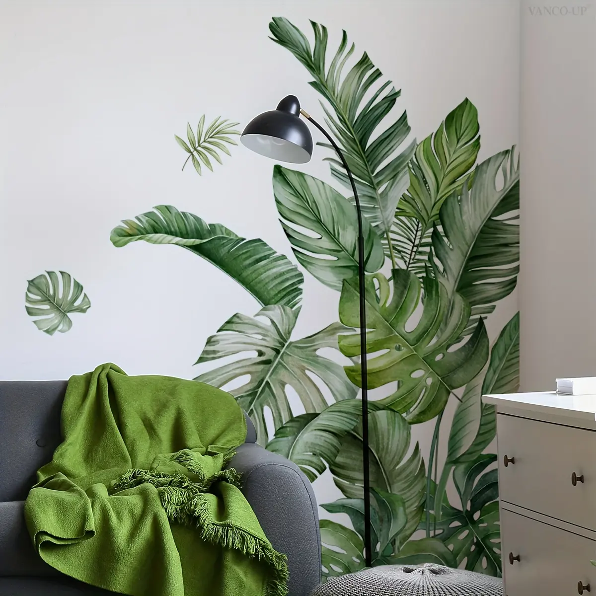 A set (30*90cm*2pcs) of tropical leaf wall stickers for bedroom, living room, bathroom background wall, wall sticker for beautification and decoration M13630