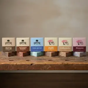 The Easy Choice Bundle - 6 Full-Size Bars of Mister & Mrs Scents - Cool Water, Bourbon Barrel, Wanted Outlaw, Blind Love, Oat Milk & Honey, Vanilla Brulee - Perfect for Variety & Backups