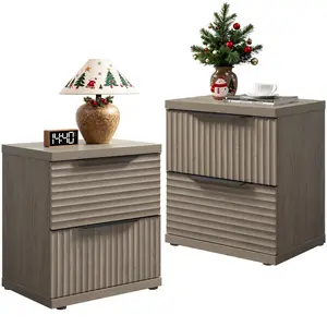 SICOTAS Night Stand Set 2 Fluted, Large Nightstands with 2 Storage Drawers, Bedside Tables for Bedroom, Nightstands Set of 2, 24.3" Tall Mid Century Modern Bed Side End Table