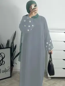 Elegant Muslim Women Dress, Embroidered Daffodil Design, Saudi Arabia Dubai Ramadan Gown, Luxury Turkish Festival Party Robe, Classy Modest Dresses