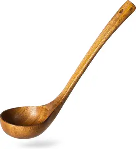 Italian Olivewood Ladle - Wooden Ladle, 2 fl oz Medium Scoop Utensil for Serving & Cooking, Teak Wooden Ladle – Wood Spoon for Soup Natural and Sustainable
