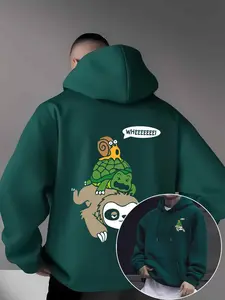 The 2026 new style creative pattern printed hooded sweater with kangaroo pocket fashion design, 100% polyester, micro-stretch knitted fabric, men's comfortable casual hooded sweater, perfect as a gift