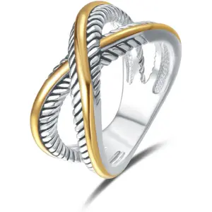 Vintage Designer Fashion Brand Women Valentine Gift Two Tone Plating Twisted Cable Wire Rings