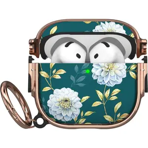 SQ-HPS031 for AirPods 4 Case with Lock, Cute AirPods 4 Case Lock Protective Hard AirPod 4 Generation Cover for Women Girly with Keychain Clip for AirPod 4th Generation Cover 2024, Floral