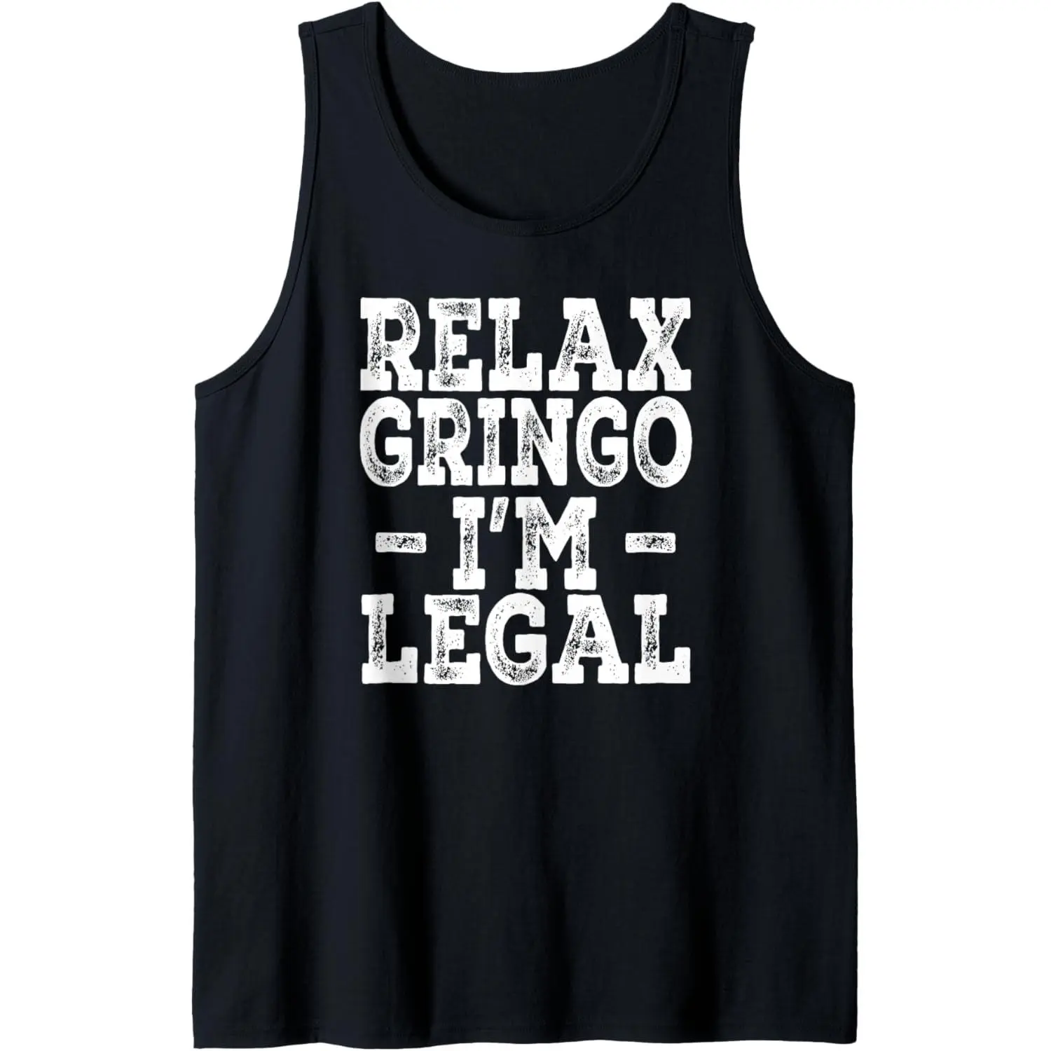 Men's Black Sleeveless Classic Sporty Sports Tank Top - Soft Cotton, Breathable Second-Skin Fabric, Relaxed Fit, Funny Cinco De Mayo "Gringo I'm Legal" Mexican Immigrant Design, Sporty Sports Tops