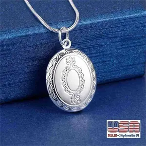 925 Sterling Silver Children Adult Oval Photo Locket Pendant Necklace 18" N15