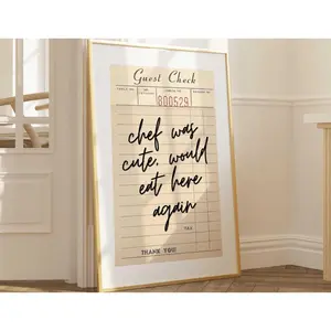 Guest Check Print Trendy Wall Art Chef Was Cute Would Eat Here Again Modern Kitchen Wall Art Dining Room Poster Dining Room Art Housewarming