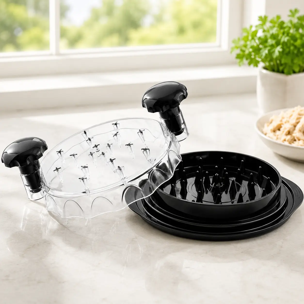Large Capacity Chicken Breast Shredder & Meat Grinder with Visible Lid | Anti-Slip Base & Ergonomic Handle | BPA-Free | Perfect for Pork, Beef, Chicken | Kitchen Gadget for Quick Meal Prep