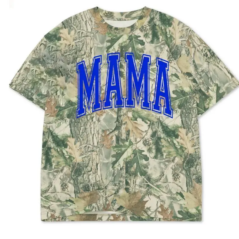 Camo Mama 3d Print T-shirt or Sweatshirt with Bold Blue Lettering and Camouflage Design