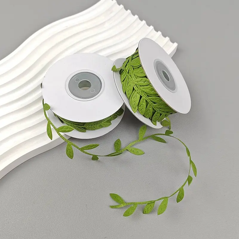 Olive Green Leaf Polyester Ribbon Trim - 1 Piece Roll, Artificial Vine Lace Garland for DIY Crafts, Wedding & Home Decor, Sewing Supplies, Room Decor, 1 Roll, Botanical Look