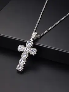 Rhinestone Decorated Cross Pendant Necklace, Fashion Jewelry for Party, Daily Clothing Decor, Trendy All-match & Exquisite Jewelry for Birthday Gift, Elegant Rhinestone Necklace