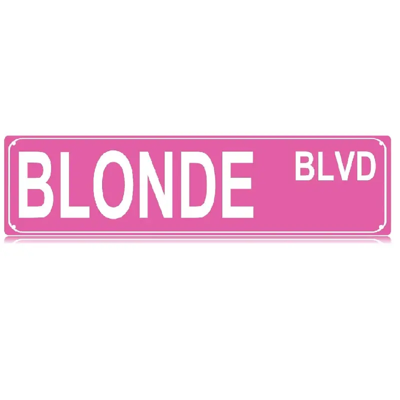 4"x16" Playful Pink Rust-Resist Metal Flat Decorative Sign - Blonde Blvd Slim Vintage Plaque Decoration, Pre-Drilled Cool Room Decor Accessory for Billiards Room, Adult Home Gift & Decor for Bedroom