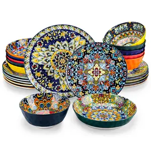 vancasso 12/16/18/24 Pieces Dinnerware Sets, Plates and Bowls Set, Porcelain Dishes Set for 4/6, Microwave and Dishwasher Safe, Scratch Resistant, Bohemian Style Dining Ware Service for 6, Series SIMI