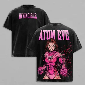 INVINCIBLE – ATOM EVE Oversized Washed Tee  Retro Superhero Anime Streetwear Shirt | Y2K Comic Graphic T-Shirt | Vintage Acid Wash Oversized Tee