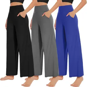 3 Pack Women's Wide Leg Pants with Pockets High Waist Loose Sweatpants Casual Lounge Yoga Workout Palazzo