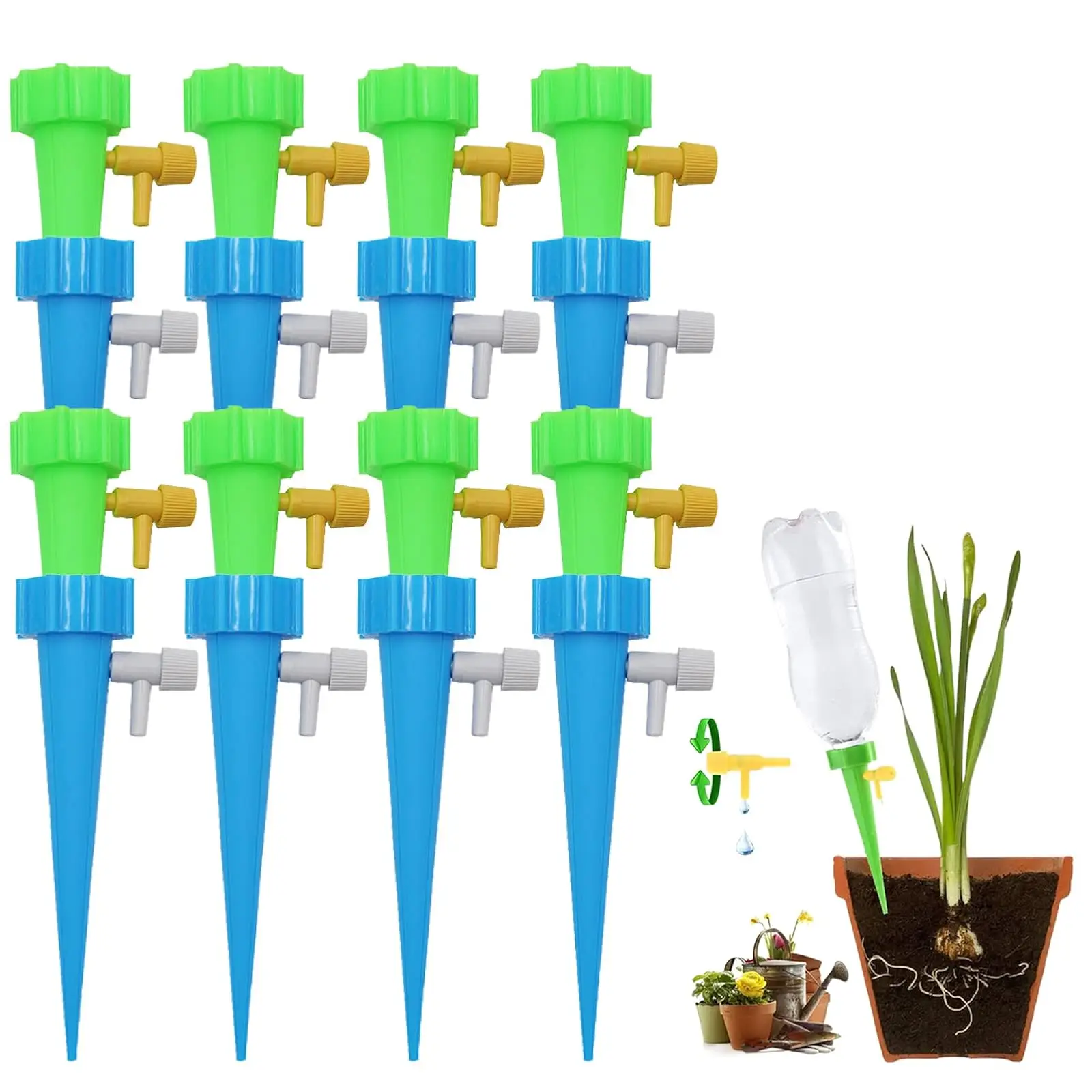 16PCS Plant Self Watering Insert Spikes Device, Automatic Water Control System with Slow Release Valve, Adjustable Water Volume Drip Irrigation Contro
