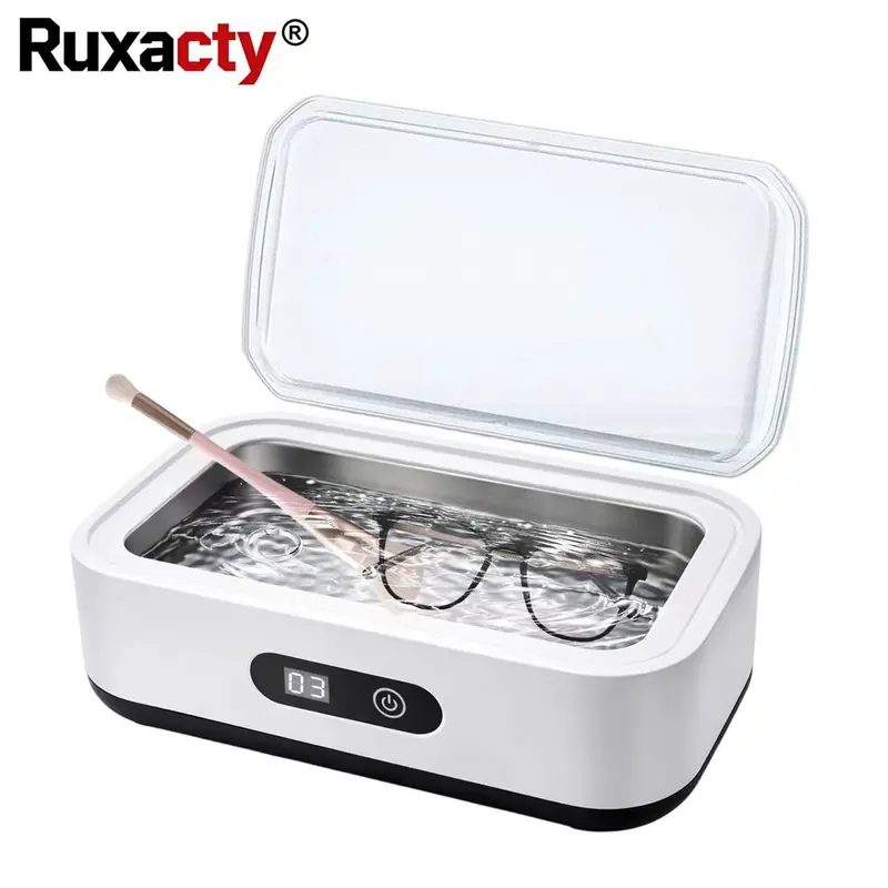 Ruxacty Small Compact Ultrasonic Cleaner Machine - Durable 304 Steel Tank, Simple Low-Effort Cleaning Cycles, Fast Deep Clean for Home Users, Makeup Tools, Rings, Retainers, Dentures, Small Metal Parts