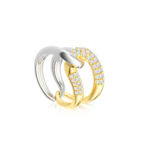 NECOCY GD-SL Interlocking Knot Ring – Double Row Zirconia & Smooth Band Design For Women Cubic Zirconia Stacking Jewelry For Fashion