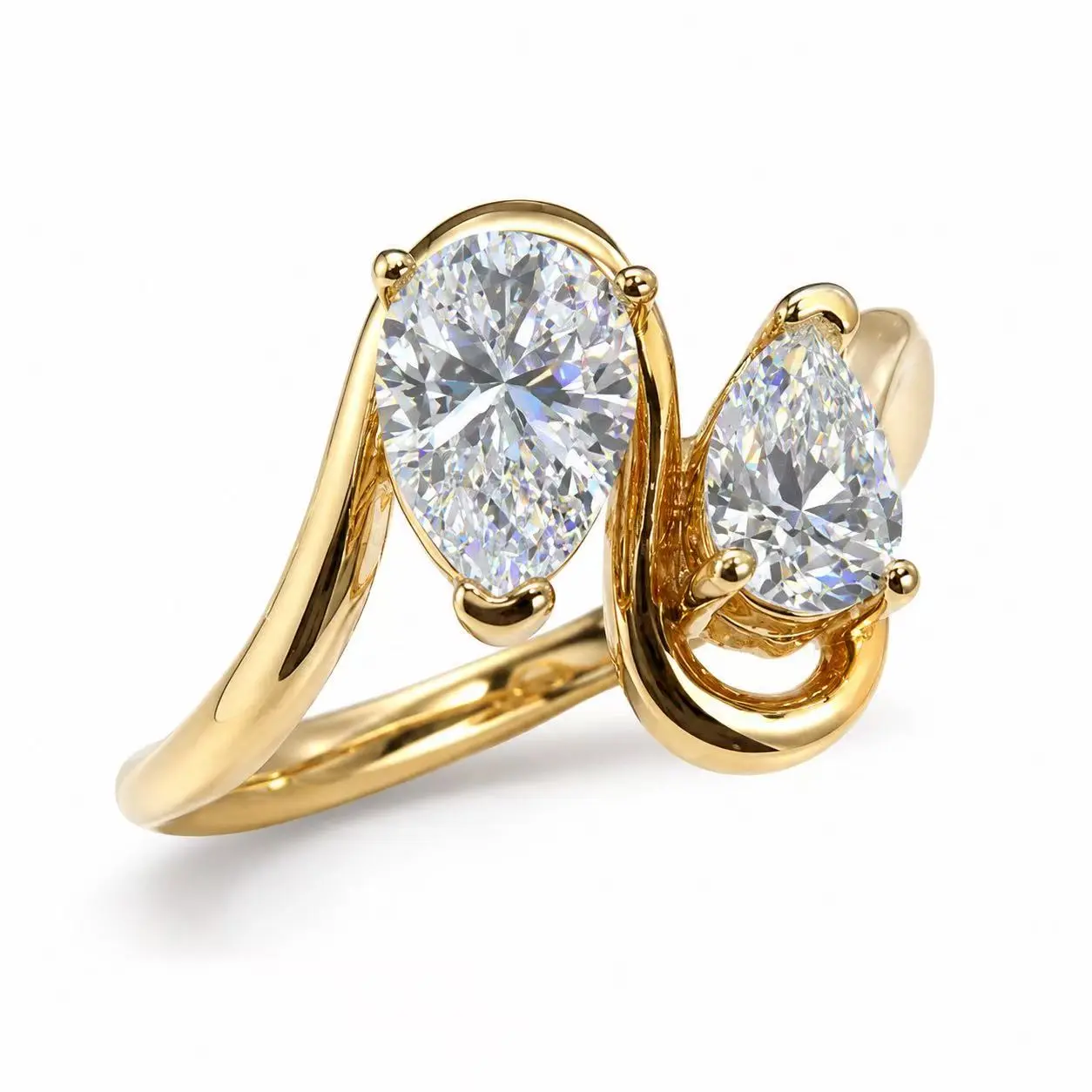 Pear Shaped Moissanite Ring - Gold-Plated, GRA Certified Genuine Gemstone Teardrop Cut, Refined Look, Sizes 6-8, Ideal Wedding Gift (Pear Shaped Ring for Costume Jewelry Enthusiasts)