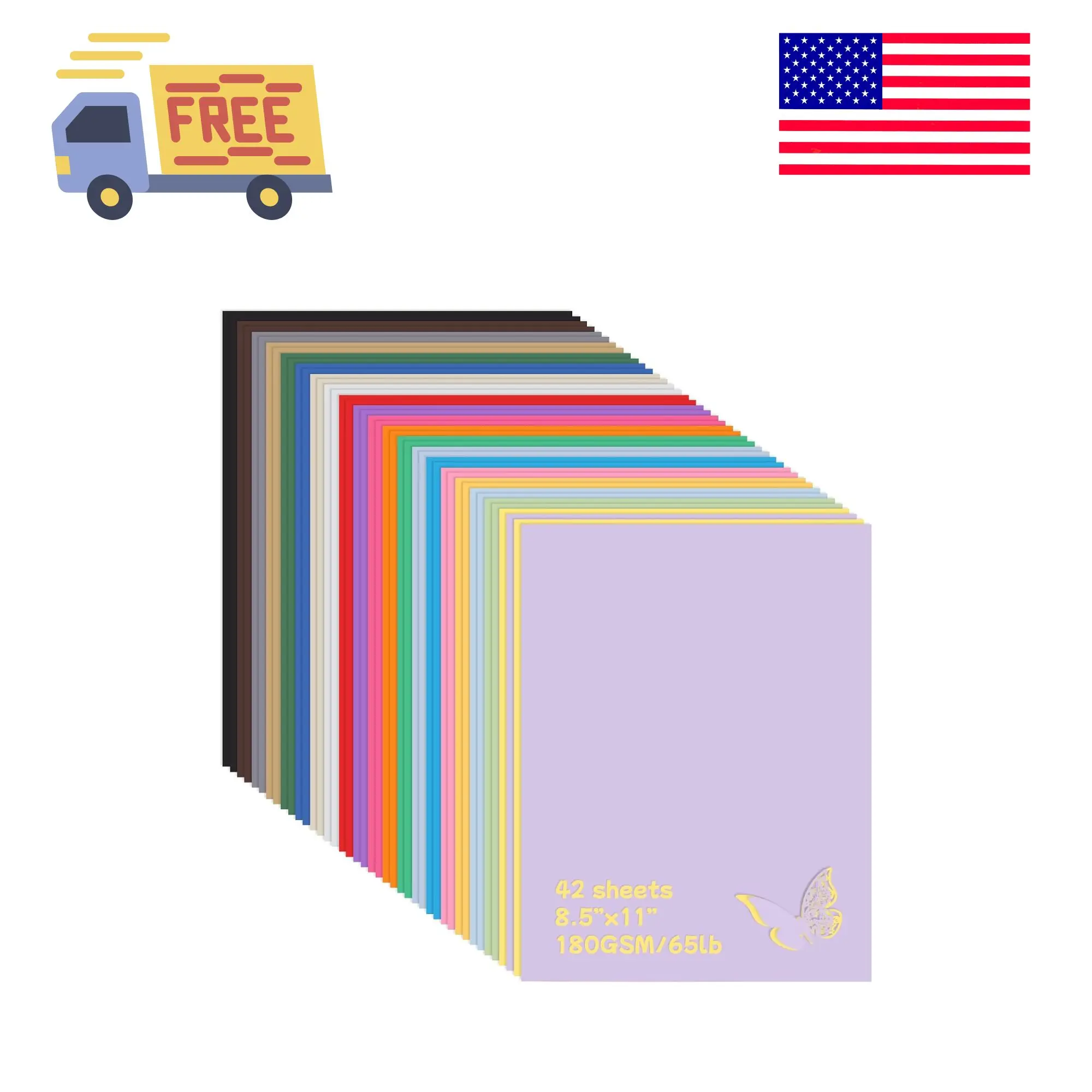 42 Sheets Colored Cardstock Paper, 8.5 x 11 Inches, 21 Assorted Colors, 180gsm