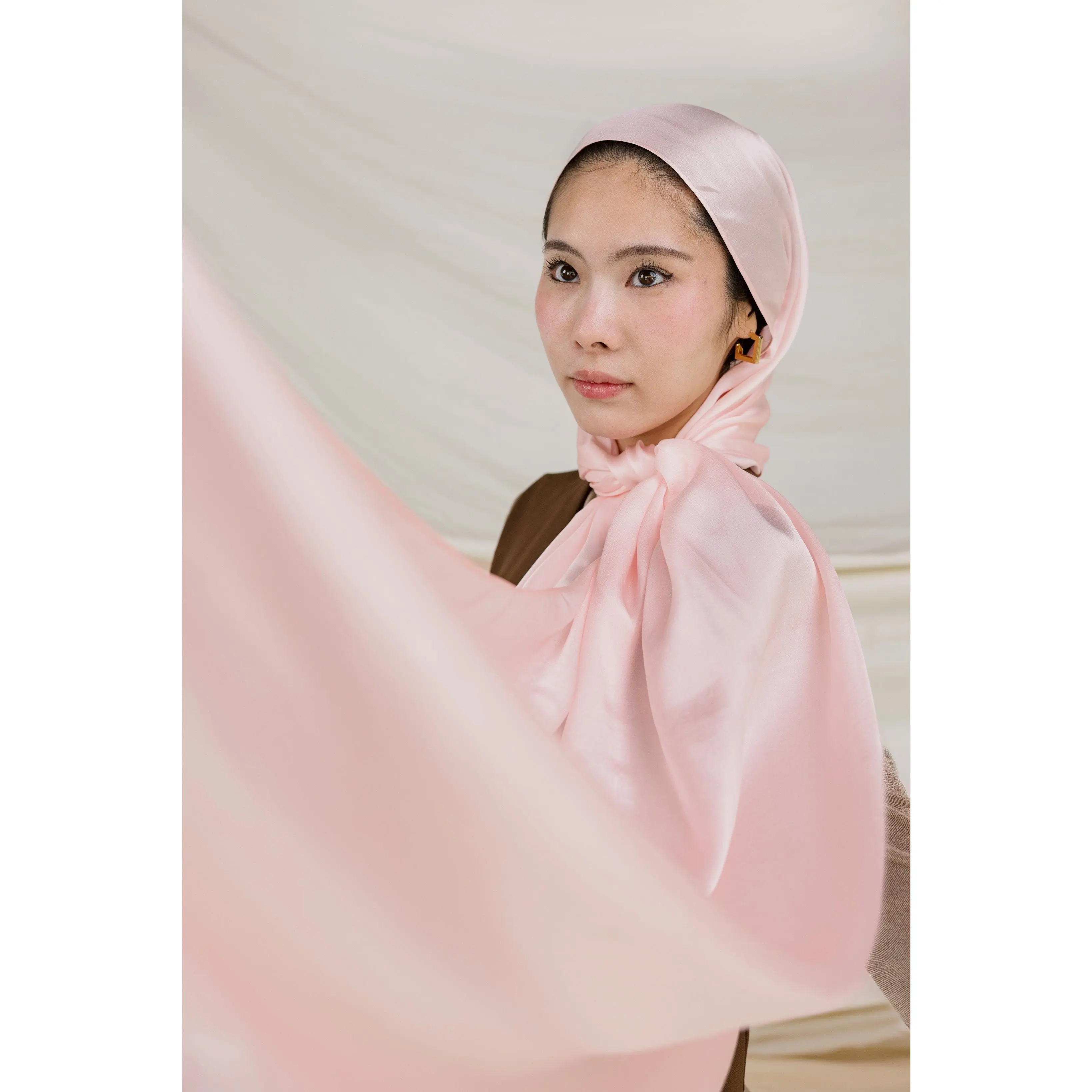 VELA Powder Rose Silk Satin Hijab, Formal, Women, Everyday Elegance, Luxurious Sheen, 100% Silky Smooth Texture, Polished Finish, Outfits