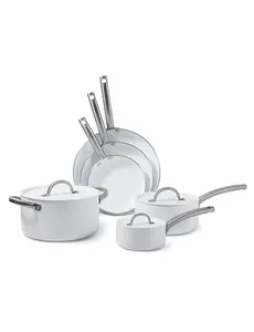 BLACK+DECKER 9-Piece Ceramic White Aluminum Cookware Set, Pots and Pans Set with Ceramic Non-Stick Coating, Kitchen Set with Stainless Steel Handles, Flat Aluminum Lids, Oven Safe, BDK140W, White