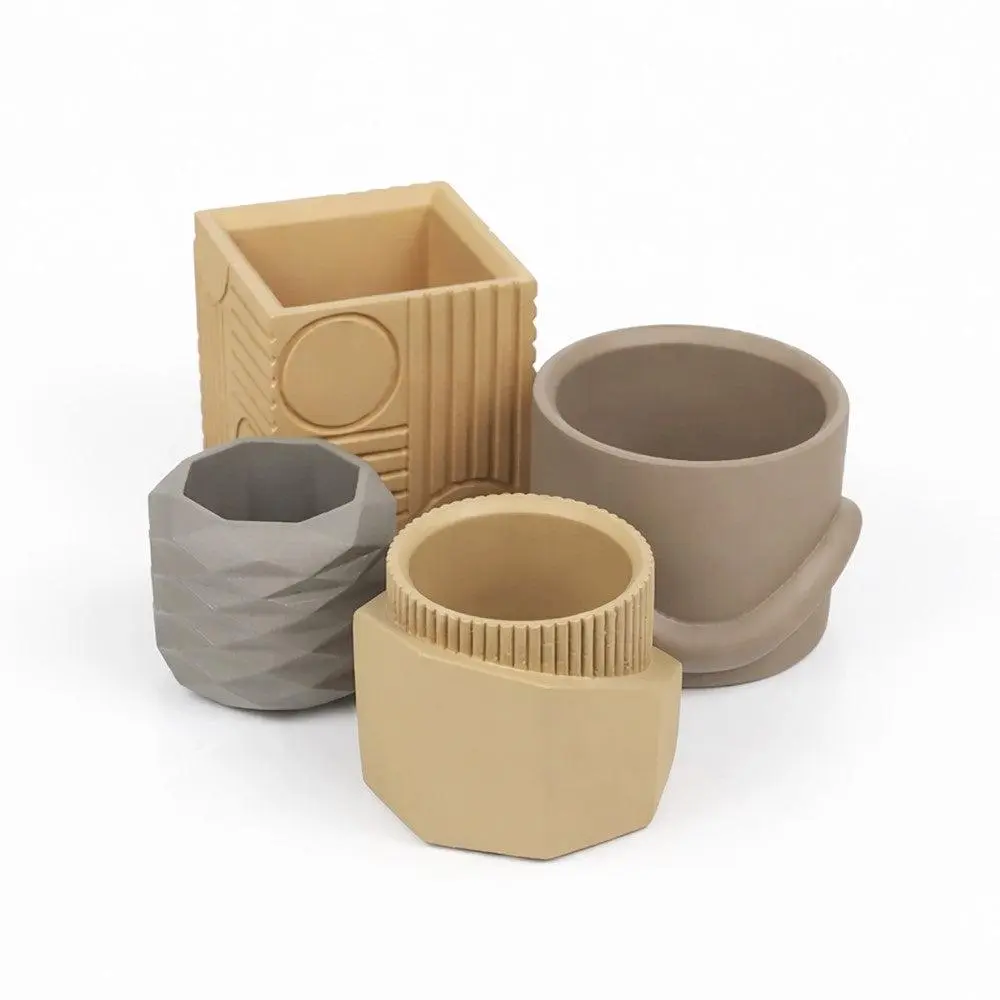 Romy Multi-Size Modern Minimalist Handmade Concrete Geometric Flower Pots & Planters Set, with Drainage Holes, Tips: Avoid Abrasive Cleaners, Dust with Soft Cloth, Planter Set