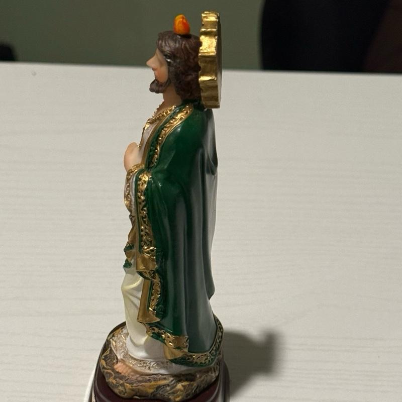 6 inch San Judas Statue - Gold and Green Robe with Cane and Medal - Religious Figurine for Home Decor