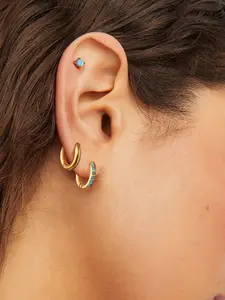 Ladies Earrings Blue Turquoise And White Zirconium Glossy Earrings 3 Pairs Of One Card Stainless Steel 18k Gold Plated Waterproof Anti Allergy Light And Comfortable Versatile Daily Jewelry