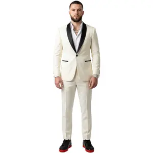 The Midnight Chimp Off-White Slim Fit Shawl Lapel Two Piece Tuxedo Set