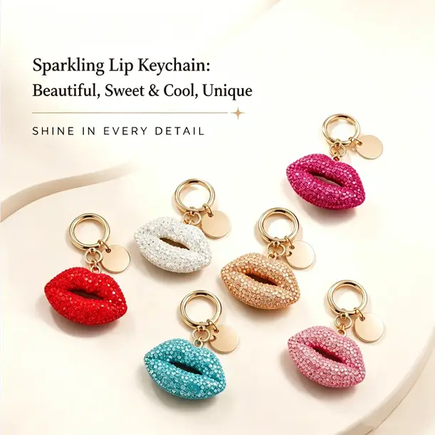 Handmade lip-shaped keychain, minimalist style, perfect for women and children. It is an ideal accessory for bags, keychains, car keys, and phone straps.