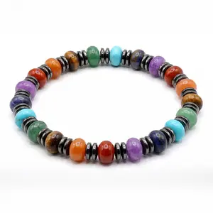 Natural 7 Chakra Mixed Gemstone Beaded Bracelet, Handmade Elastic Healing Bracelet, Daily Jewelry Gift for Men & Women, Full Chakra Balance, Energy Alignment, Luck Manifestation, Anxiety Relief, Spiritual Birthday Gift