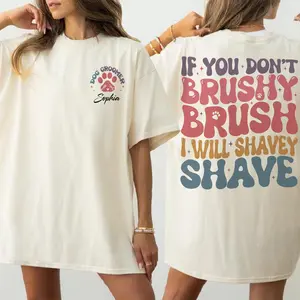 Comfort Colors Brushy Brush Groomer Shirt, Funny Dog Groomer Quote T-Shirt, Personalized Pet Grooming Graphic Tee, Custom Name Gift for Professional Groomers