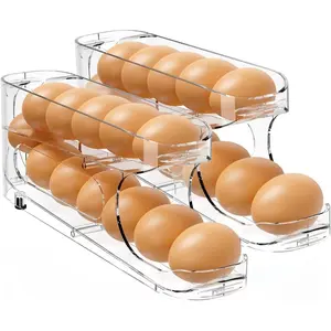 Egg Holder for Fridge, Auto Rolling Egg Storage Organizer for Refrigerator, Clear Space Saving Container, Dispenser - FIFO Egg Roller for Eggs 24 Count